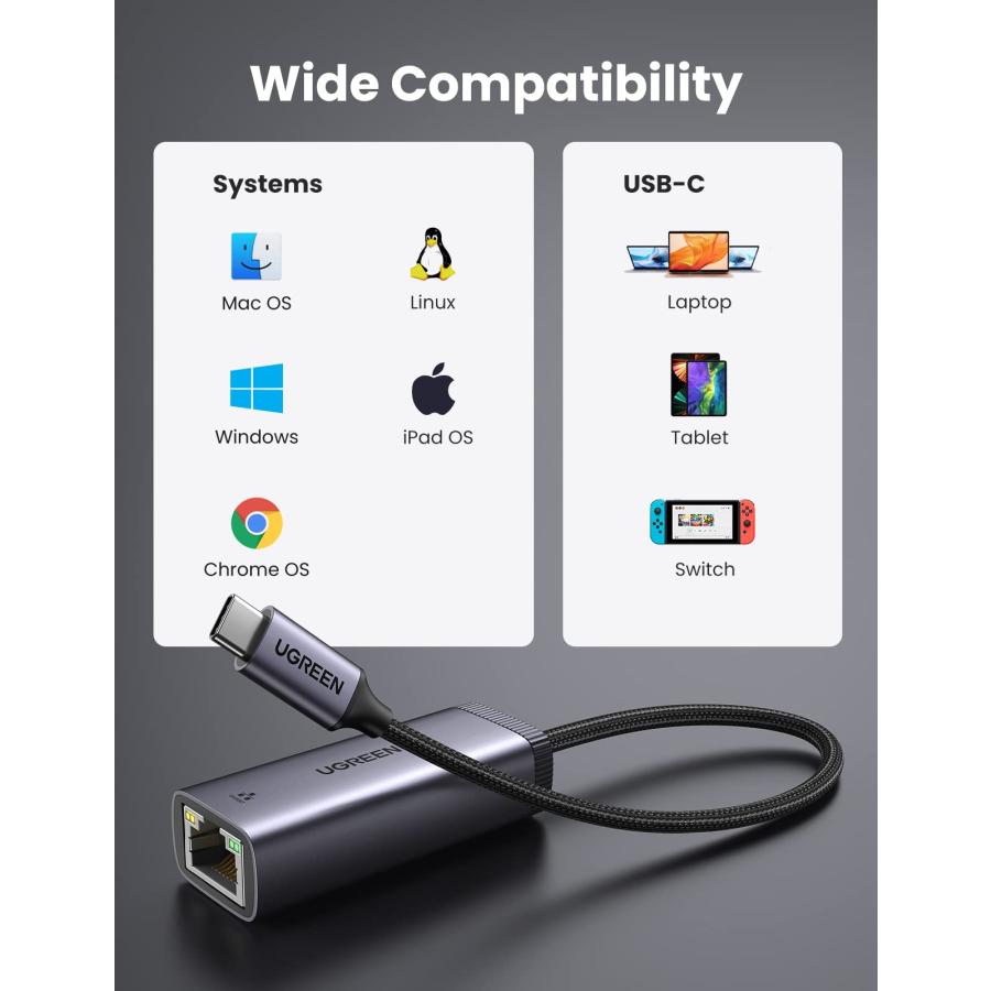 UGREEN USB C LANアダプター 1000Mbps Type C LAN Windows11/10/8 mac OS C 並行輸入品｜import-tabaido｜07