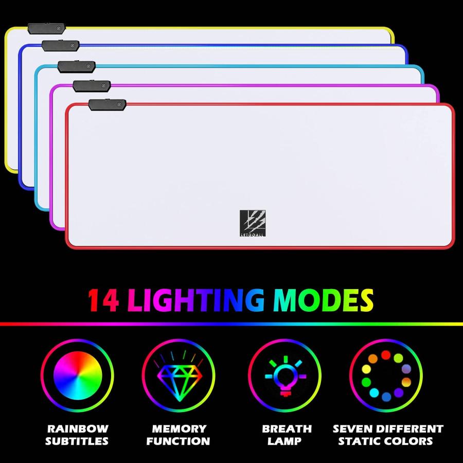 RGBマウスパッド、大型LEDゲーミングマウスマット 14種類の照明モード、滑らかな防水表面、ノンスリップラバーベース、コンピュー 並行輸入品｜import-tabaido｜07