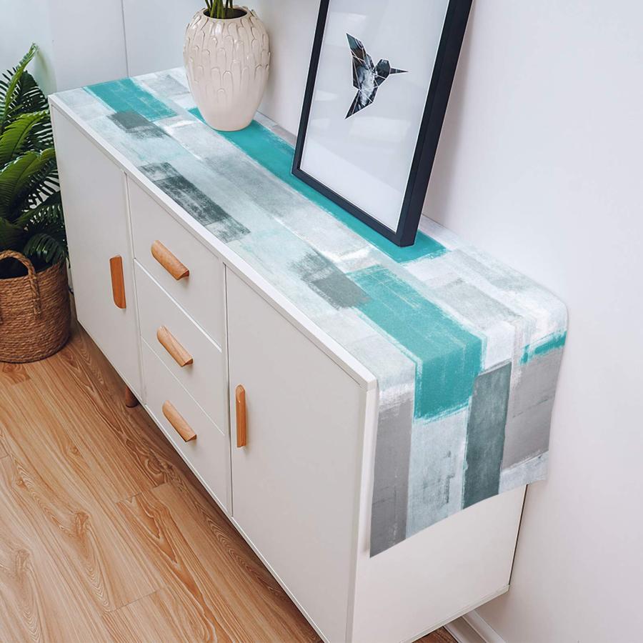 【並行輸入品】テーブルランナー ファームハウススタイル 黄麻布 テーブルランナー 13 x 90インチ シアン ブルー グレー モダン 抽象アー | ブランド登録なし | 09