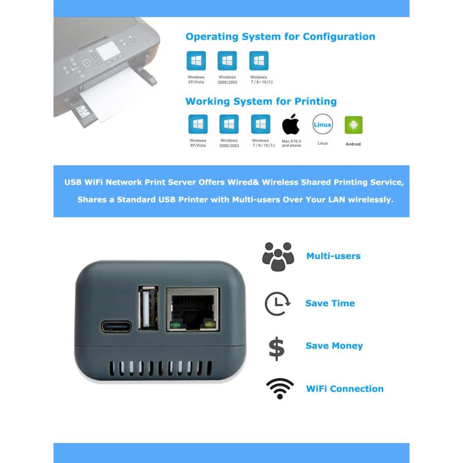 LOYALTY SECU Mini 2.0 USB WiFi ネットワーク プリント サーバー USB プリンターをネットワーク  並行輸入品｜import-tabaido｜04