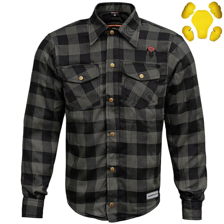 並行輸入品】RIDERACT〓 Motorcycle Flannel Shirt Black Mens