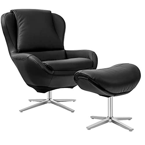 【並行輸入品】Giantex 360度回転 レザーラウンジチェア オットマン付き フルグレインリクライニングチェア レジャーアームチェア フット_1