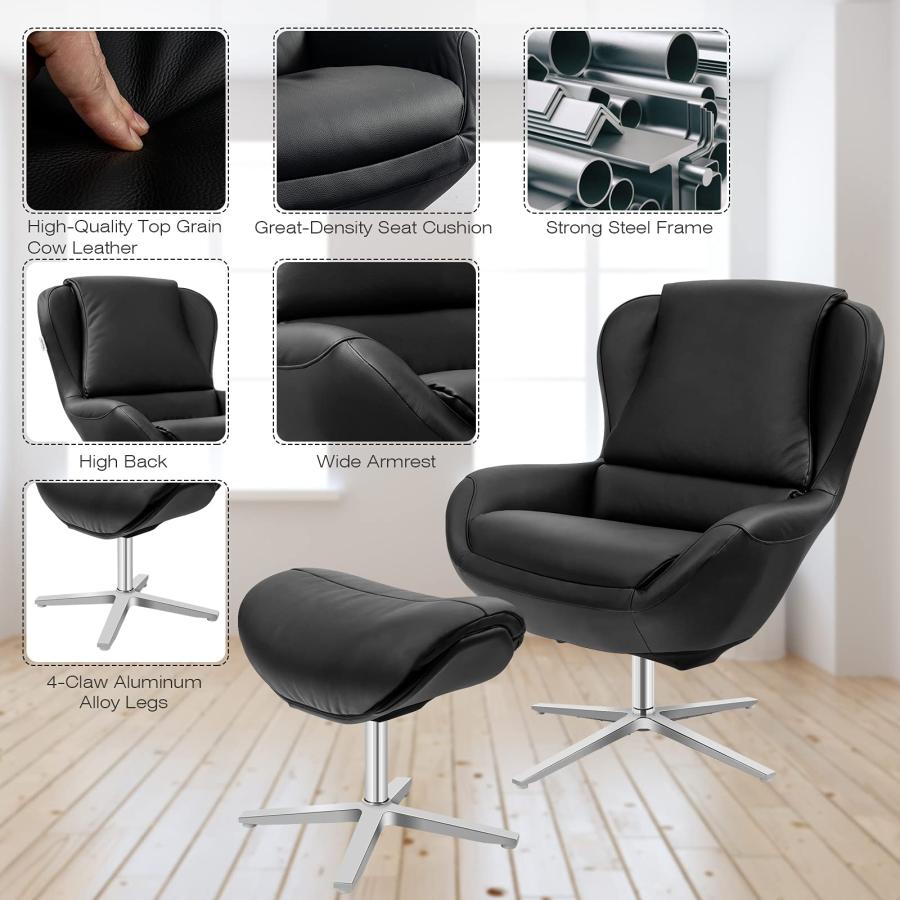 【並行輸入品】Giantex 360度回転 レザーラウンジチェア オットマン付き フルグレインリクライニングチェア レジャーアームチェア フット_9