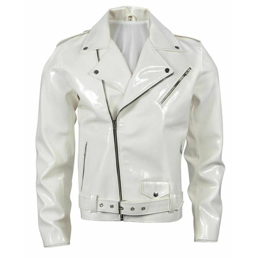 並行輸入品】Womens White PVC Leather Jacket Shiny Stylish Cafe