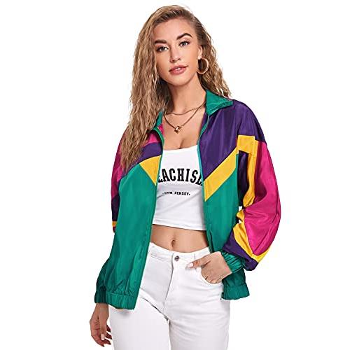 【並行輸入品】Verdusa Women's Colorblock Zip Up Long Sleeve Collar Windbreaker_1
