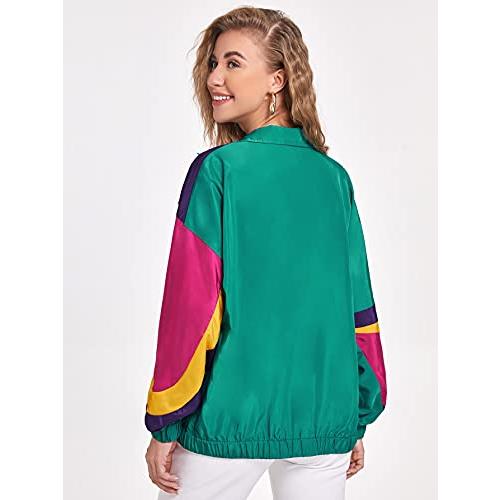 【並行輸入品】Verdusa Women's Colorblock Zip Up Long Sleeve Collar Windbreaker_4