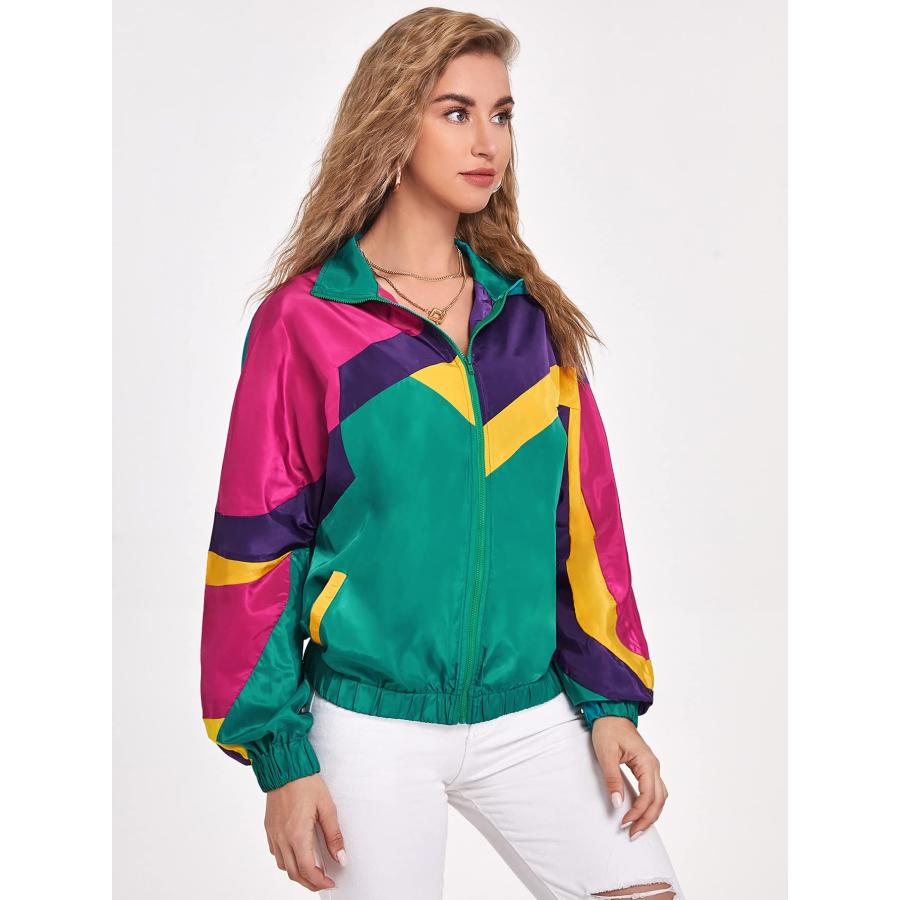 【並行輸入品】Verdusa Women's Colorblock Zip Up Long Sleeve Collar Windbreaker_9