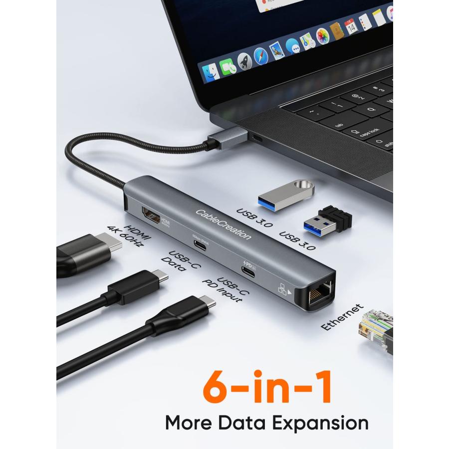 並行輸入品】USB C ハブ, CableCreation 6 in 1 Type Lan ハブ HDMI 4K
