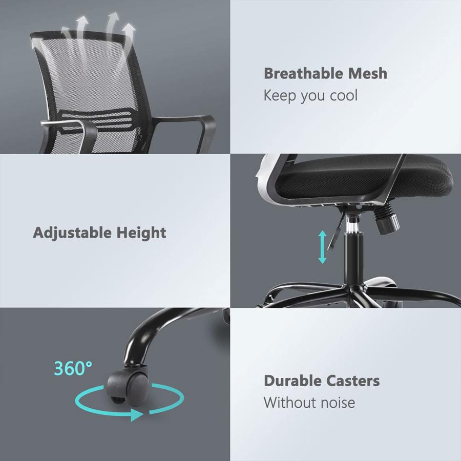 【並行輸入品】Smugdesk 人間工学的 ミッドバック 通気性メッシュ 回転デスクチェア 高さ調節可能 腰サポートアームレスト 自宅 オフィス_6
