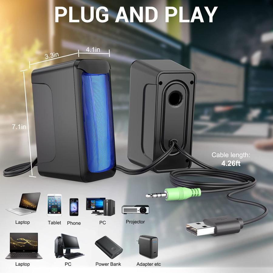 Smalody PC Speakers for Desktop RGB LED Gaming Computer Speaker