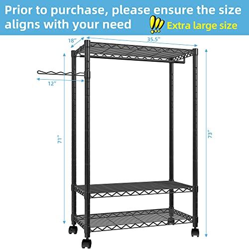 【並行輸入品】PUNION 高耐久衣類ラック 自立型衣類ラック ポータブルクローゼットワードローブ 調節可能なワイヤーシェルフ3個付き サイドフの画像