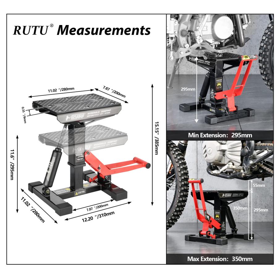並行輸入品】RUTU 油圧式オートバイリフトスタンド 高耐久スチール