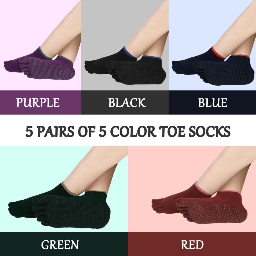 Augot 5 Pairs Yoga Toe Socks for Women Five Finger Socks with Gr 並行輸入品｜import-tabaido｜04