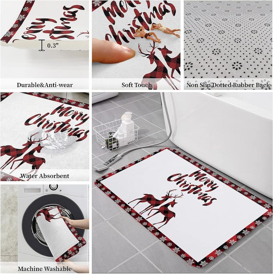 【並行輸入品】Christmas Front Door Mats Outdoor Indoor Kitchen Mat Merry Moose  並行の画像