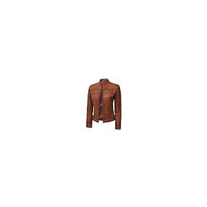 クリアセール Decrum Womens Brown Moto Quilted Leather Jackets | [1313713] Bro 並行輸入品