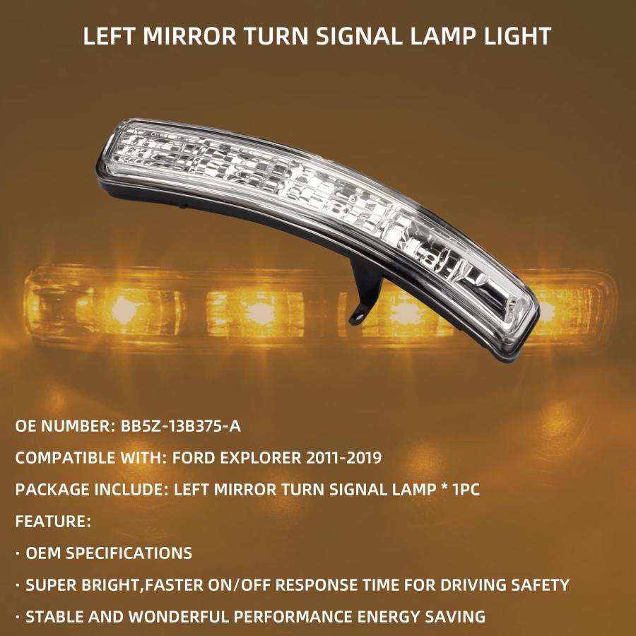 【並行輸入品】Dasbecan 左ミラーライト ウィンカーランプ フォードエクスプローラー 2011 2019 運転席側 LEDインジケーターラの画像