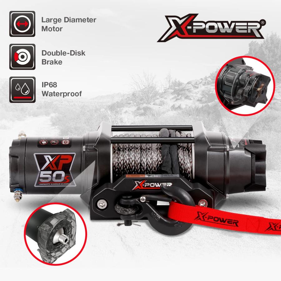 並行輸入品】X POWER 12V DC電動ウインチ 合成ロープ付き 直径1/4