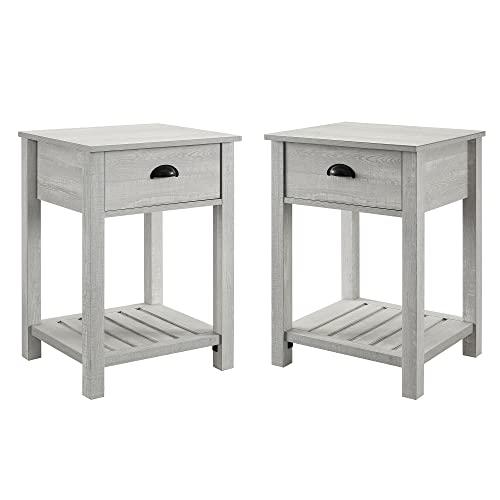 【並行輸入品】Walker Edison Lavinia Country 1段引き出し スラットシェルフ サイドテーブル 2個セット ストーング_7
