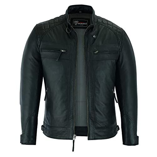 【並行輸入品】Vance Leathers' Men's Cafe Racer Gatsby Black Waxed Lambskin Motの画像