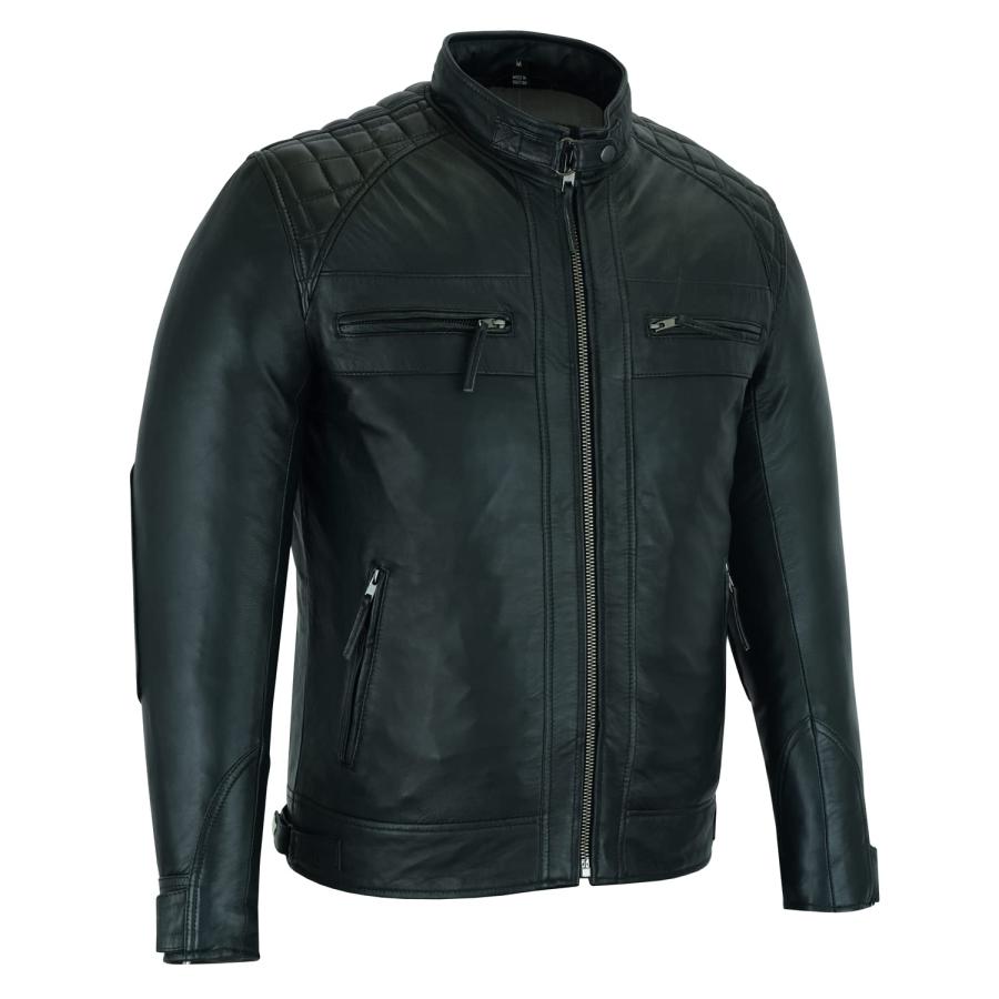 【並行輸入品】Vance Leathers' Men's Cafe Racer Gatsby Black Waxed Lambskin Motの画像