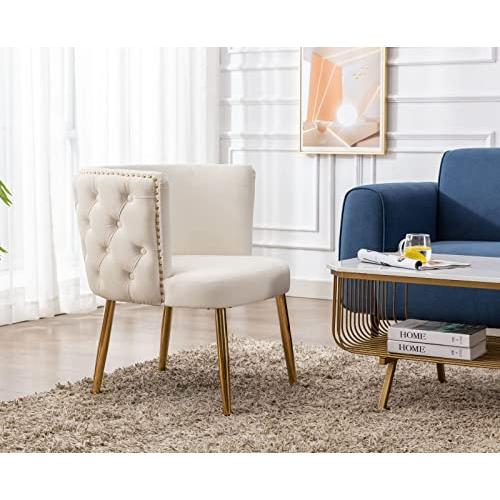 【並行輸入品】EALSON Velvet Accent Chair Modern Tufted Armchair with Gold Legs_4