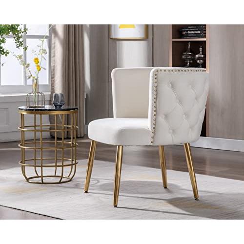 【並行輸入品】CIMOTA Velvet White Accent Chair Modern Tufted Armchair Upholste_1