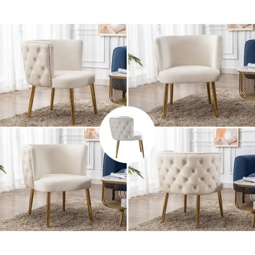 【並行輸入品】CIMOTA Velvet White Accent Chair Modern Tufted Armchair Upholste_4