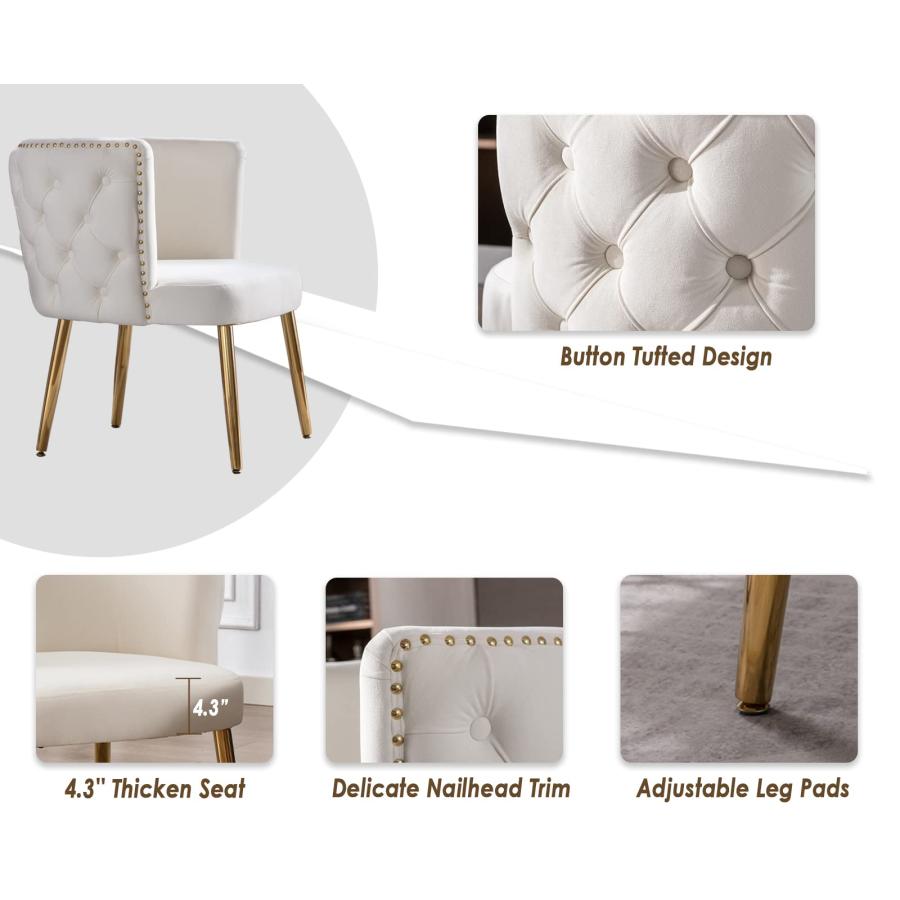 【並行輸入品】CIMOTA Velvet White Accent Chair Modern Tufted Armchair Upholste_6