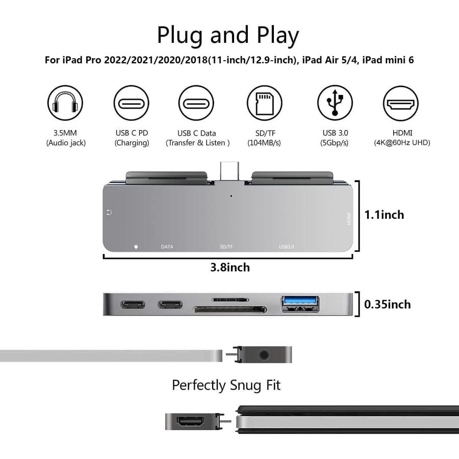 iPad Pro USB Cハブ 4K 60Hz HDMI 7イン1アダプター iPad Pro M2 2022 2021 12. 並行輸入品｜import-tabaido｜04
