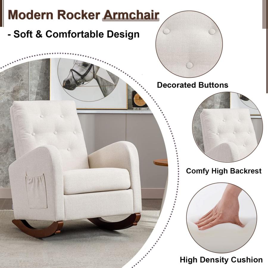 Modern Accent Rocking Chair, Upholstered Nursery Glider Rocker f