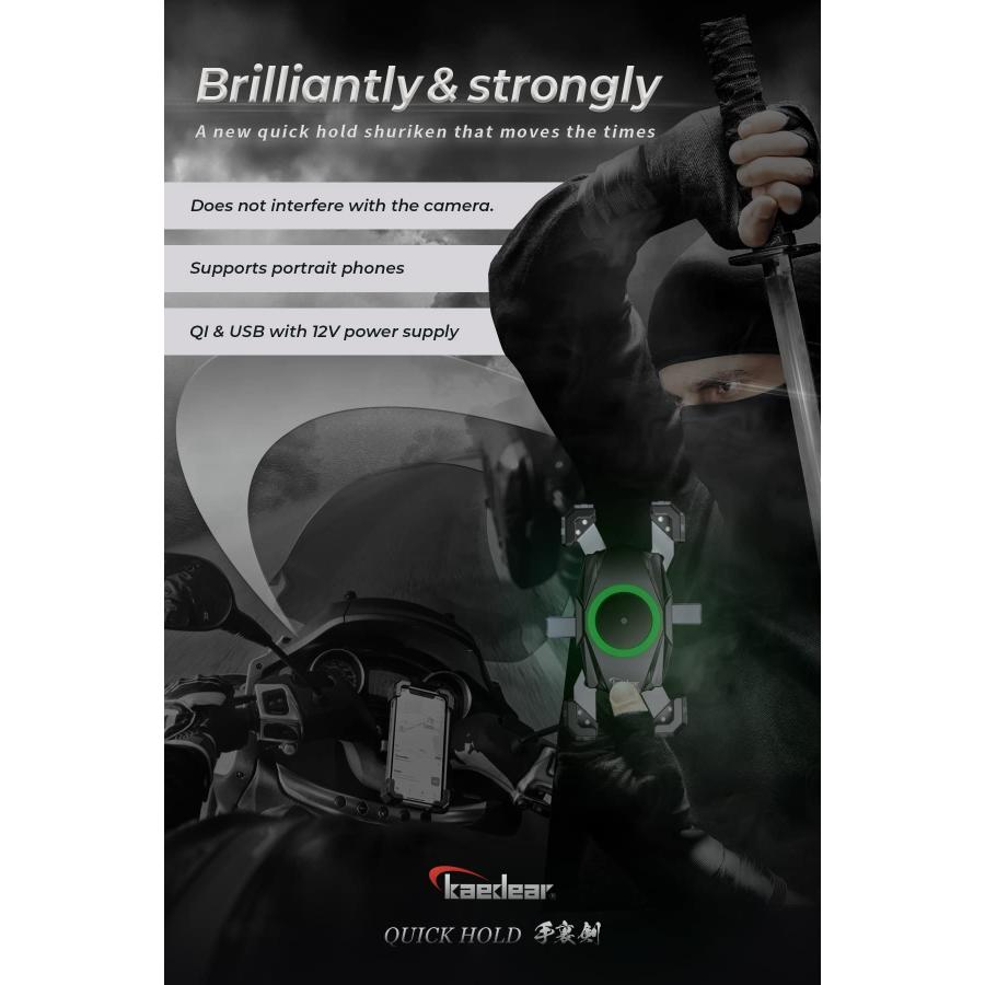 【並行輸入品】Kaedear(カエディア) バイク スマホホルダー バイク用 QI USB ワイヤレス充電 携帯 スタンド マウント 日本製 スの画像
