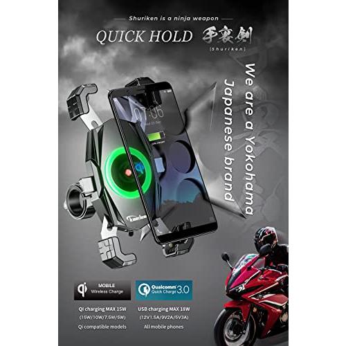 【並行輸入品】Kaedear(カエディア) バイク スマホホルダー バイク用 QI USB ワイヤレス充電 携帯 スタンド マウント 日本製 スの画像