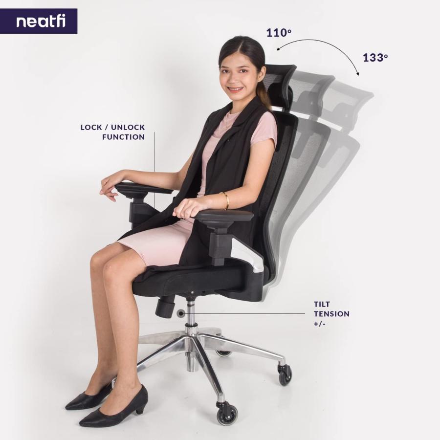 【並行輸入品】Neatfi 禅チェア 4方向調節可能 肘付き 2Dヘッドレスト 腰椎サポート 人間工学に基づいたオフィスチェア シートスライド\u0026 並行の画像