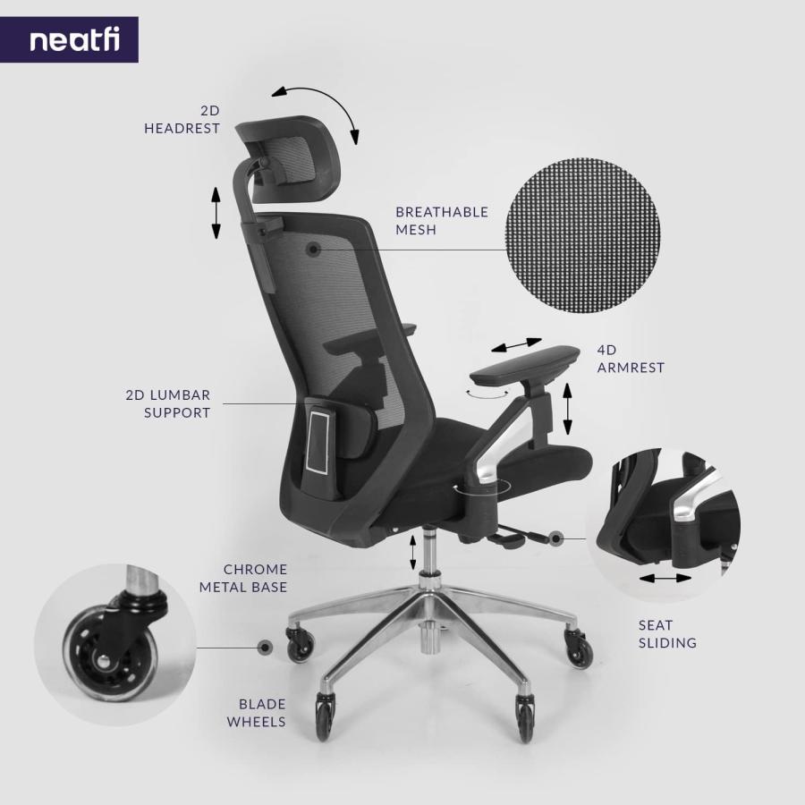 【並行輸入品】Neatfi 禅チェア 4方向調節可能 肘付き 2Dヘッドレスト 腰椎サポート 人間工学に基づいたオフィスチェア シートスライド\u0026 並行の画像