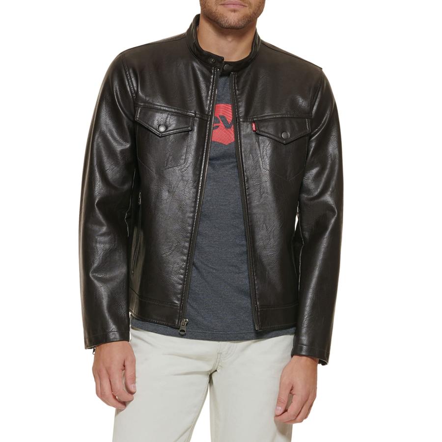 Levi's Men's Faux Leather Trucker Racer Jacket, Dark Brown, Medi 並行輸入品 HFAYB09V1Z6FFDKImport