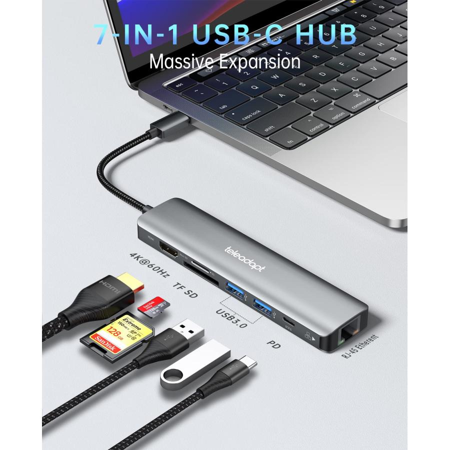 Teleadapt USB Cハブ 7 in 1 USB Type C ハブ 4K@60Hz HDMI 1Gbps Lan ハブ  並行輸入品｜import-tabaido｜04