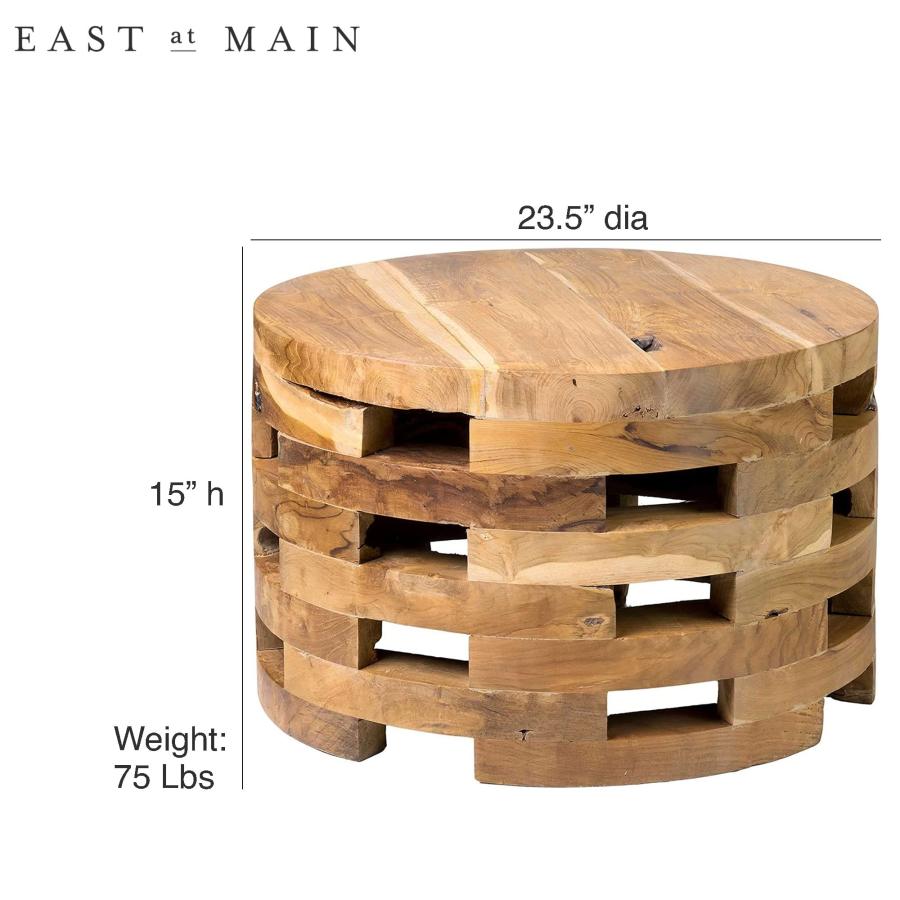 【並行輸入品】East at Main Teak Wood Coffee Table   23.5”Dia x 15”h Open Slat_6