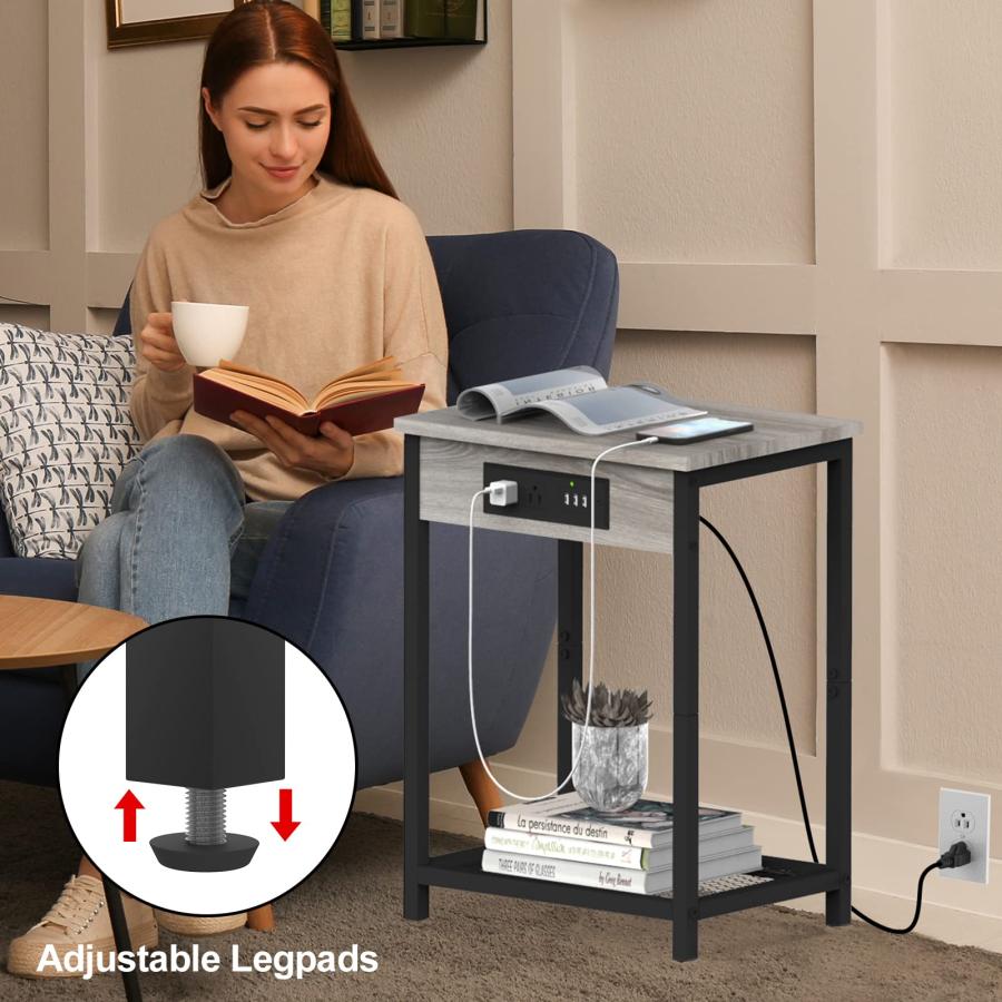 充電ステーション付きナイトスタンド 2個セット エンドテーブル 充電ステーション付きナイトスタンド 2個セット エンドテーブル