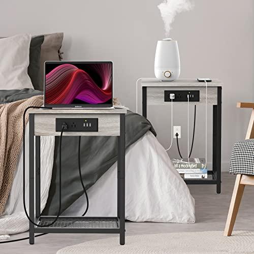 充電ステーション付きナイトスタンド 2個セット エンドテーブル 充電ステーション付きナイトスタンド 2個セット エンドテーブル