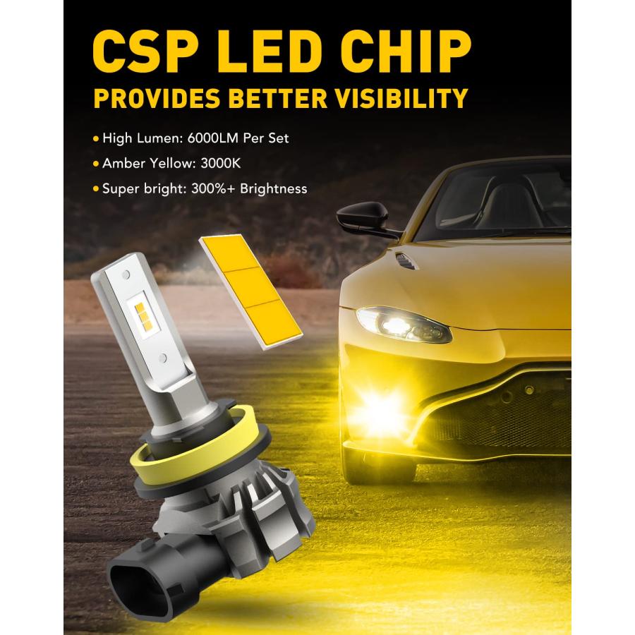 【並行輸入品】AUXITO H11/H8/H16 LED Fog Light Bulbs or DRL， 6000 Lumens 3000K A