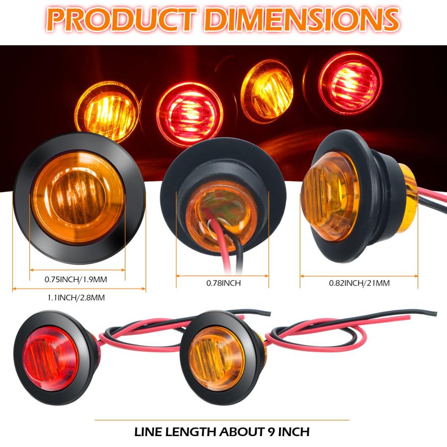 【並行輸入品】100 Pieces 3/4 Inch Round LED Side Marker Lights, 3 LEDs Front Rの画像
