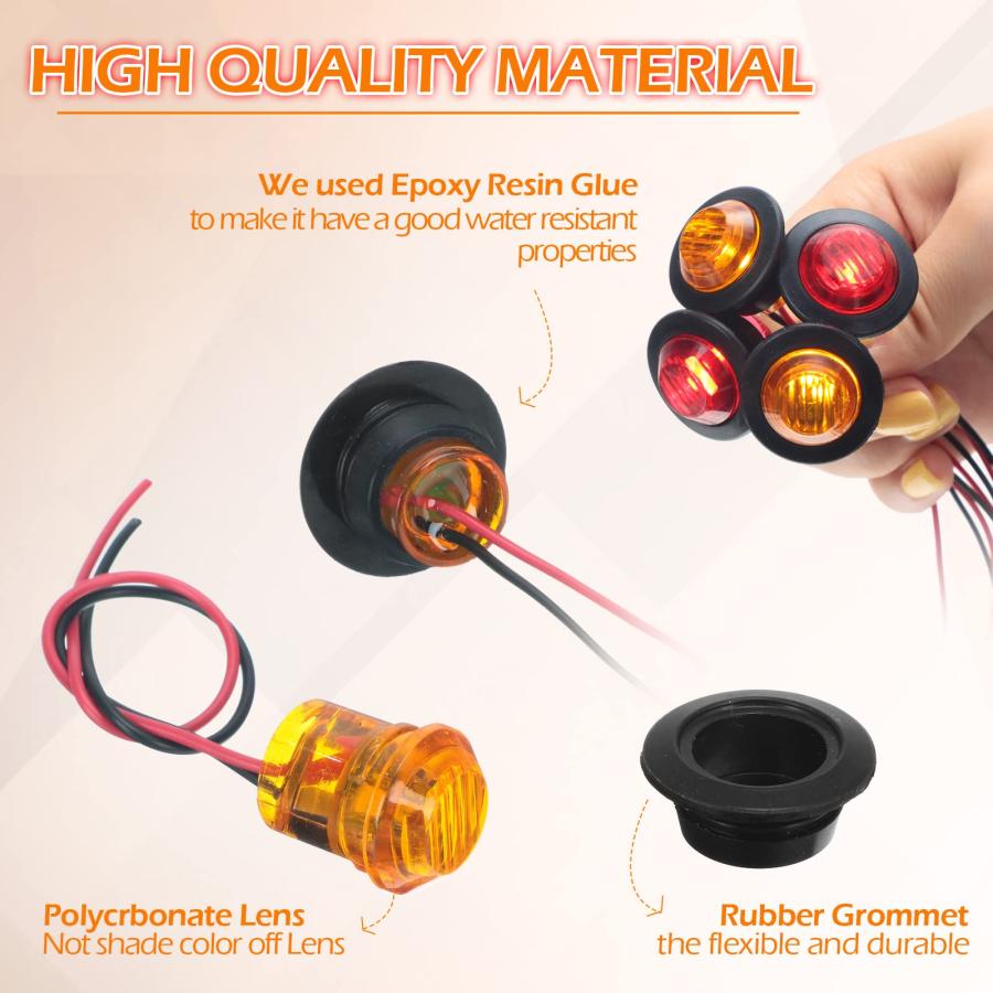 【並行輸入品】100 Pieces 3/4 Inch Round LED Side Marker Lights, 3 LEDs Front Rの画像