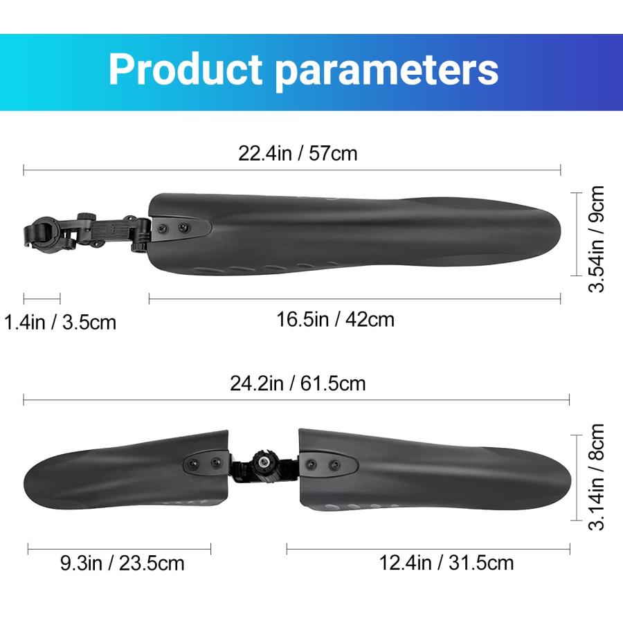【並行輸入品】Winmoon 調節可能バイクフェンダーセット 22インチ/24インチ/26インチ/27.5インチ 3パーツ ユニバーサルフルカバの画像