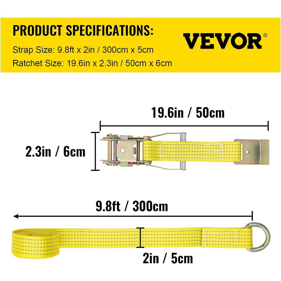 低価格販売 VEVOR Car Tie Down with Flat Hooks 2 Inch x 9.8 FT Heavy Duty Ra　並行輸入