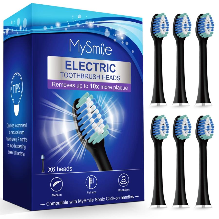 マイスマイル 電動歯ブラシ 替えヘッド 6本パック (ブラック) MySmile Electric Toothbrush Repl 並行輸入品