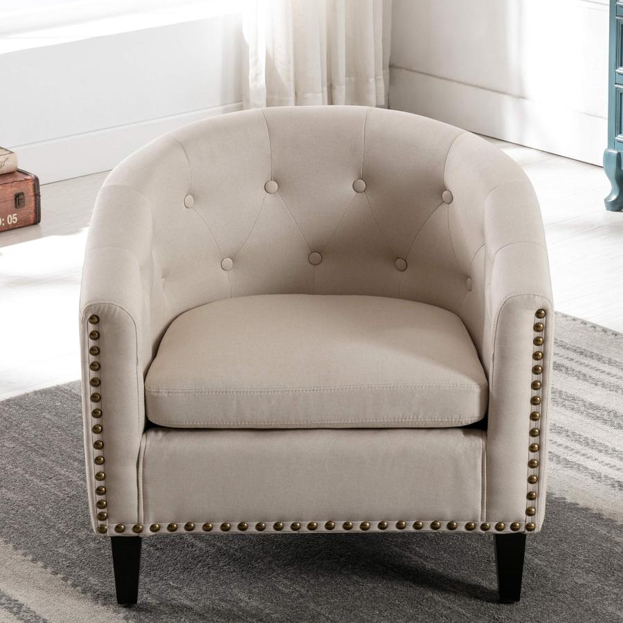 【並行輸入品】Modern Accent Barrel Chair，Upholstered Button Tufted Armchair wi_3