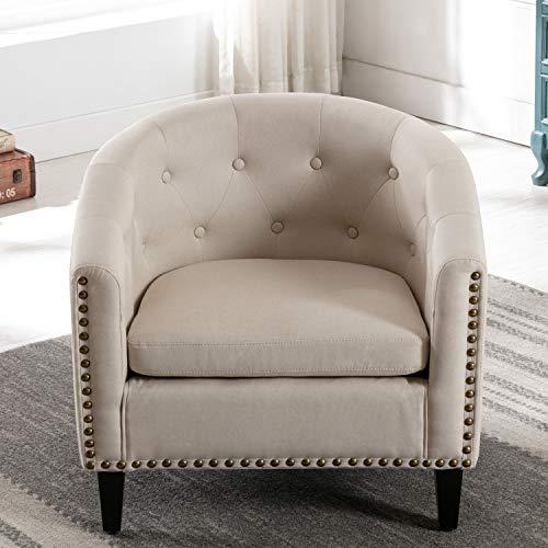 【並行輸入品】Modern Accent Barrel Chair，Upholstered Button Tufted Armchair wi_4