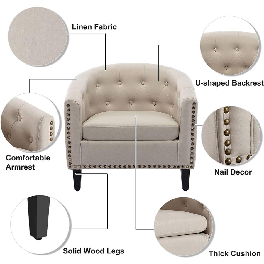 【並行輸入品】Modern Accent Barrel Chair，Upholstered Button Tufted Armchair wi_9