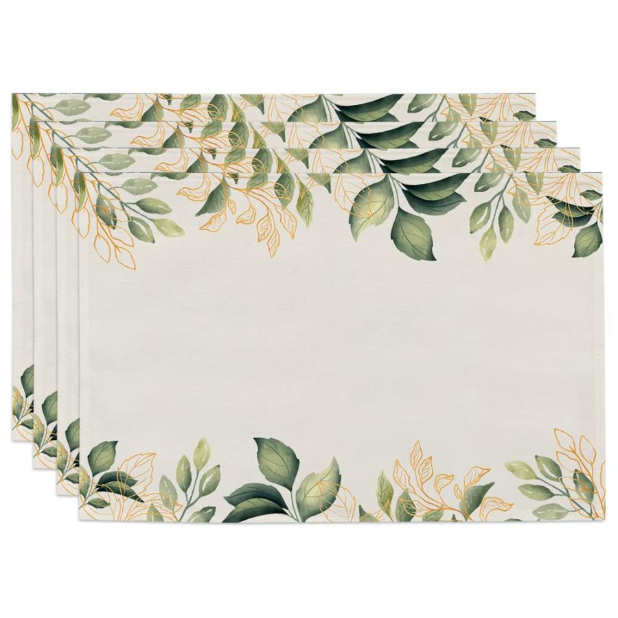 【並行輸入品】ナチュラルリーフランチョンマット 屋内 4枚セット 洗濯可能 滑り止め グリーン 植物植物 ダイニングキッチンテーブルマット ホー | ブランド登録なし