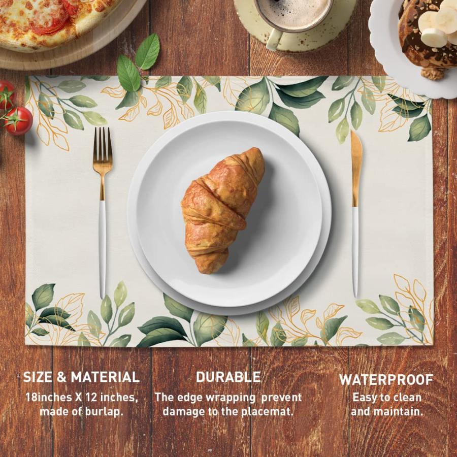 【並行輸入品】ナチュラルリーフランチョンマット 屋内 4枚セット 洗濯可能 滑り止め グリーン 植物植物 ダイニングキッチンテーブルマット ホー | ブランド登録なし | 03